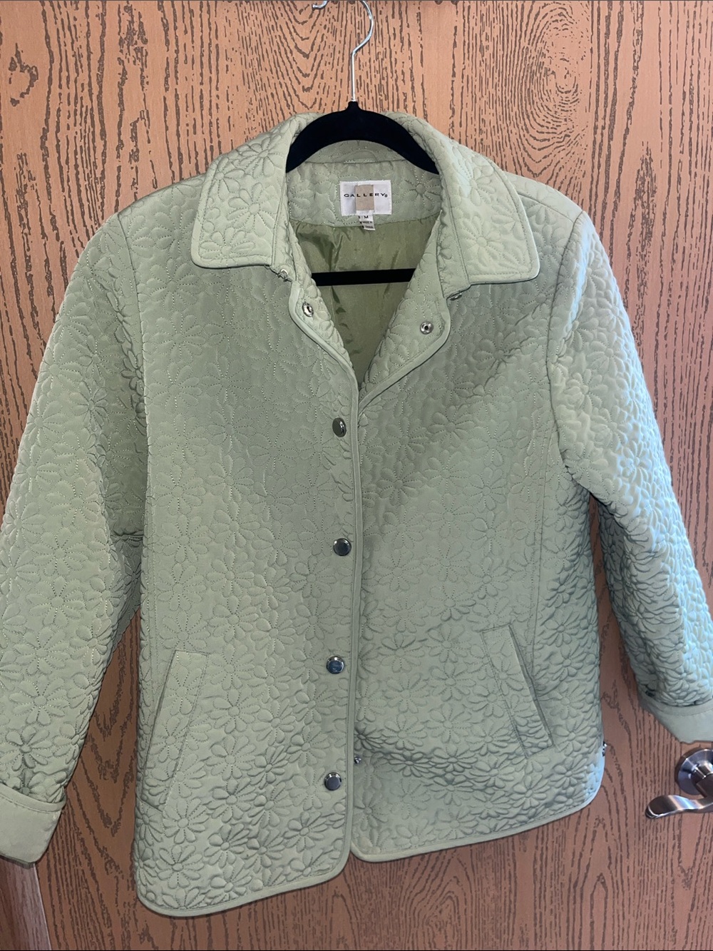 Gallery Quilted Floral Snap-Front Jacket in Sage Green